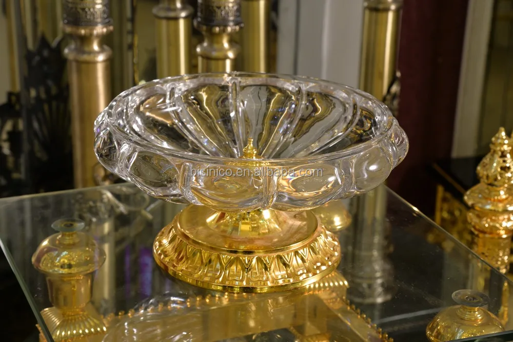Luxury European Palace Table Fruit Bowl, Gilt Brass and Crystal Candy Compote