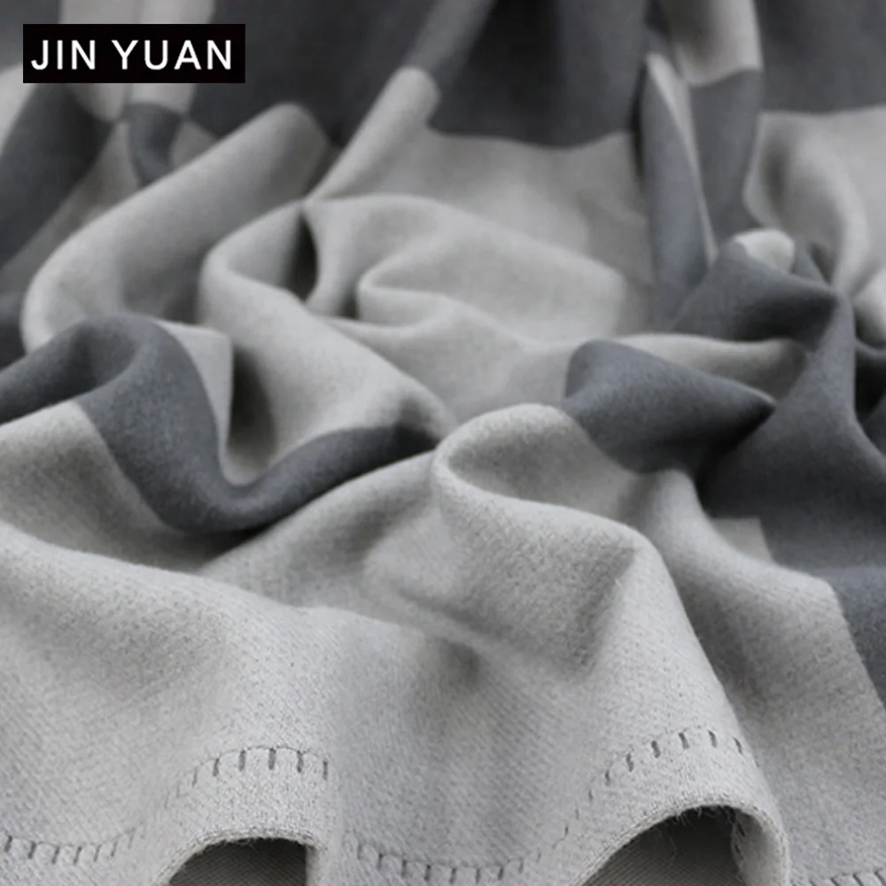 grey color 50% cashmere 50% wool throw blanket custom luxury fashion winter home bed wool blanket