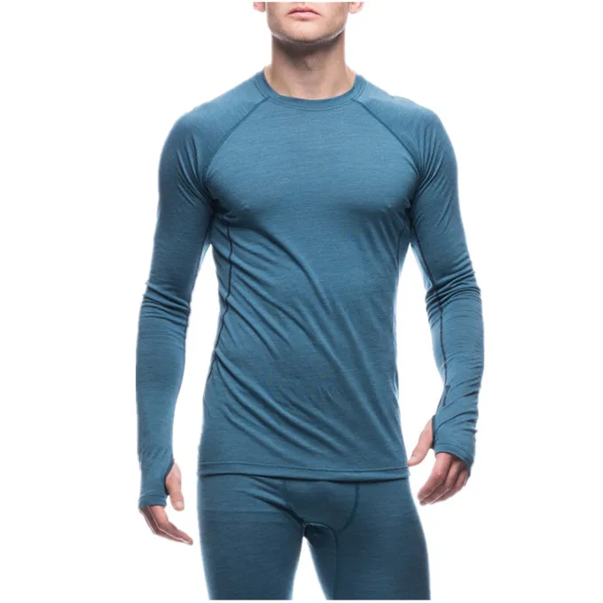 Мужские длинные кальсоны из мериносовой шерсти с длинным рукавом и круглым вырезом