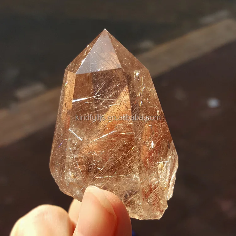 Natural Crystal Rock Gold Rutilated Lodolite Crystal Point Healing Quartz Stone