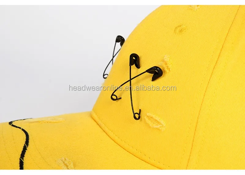Custom Embroidery Personality Smile Face Distressed Sport Cap Fashion Baseball Cap With Metal Pin for men and women
