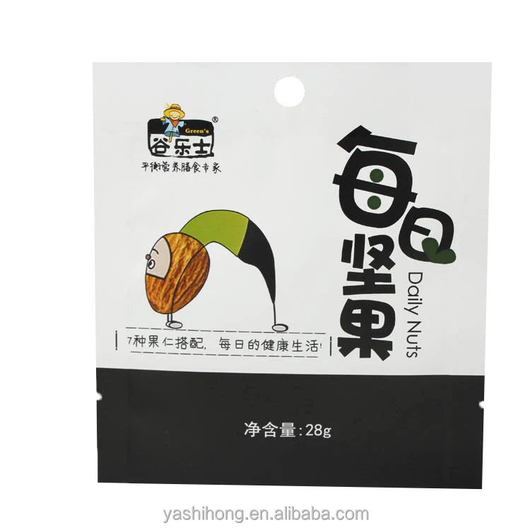 High quality resealable aluminum foil mix nuts chia seed packaging bags with hang hole