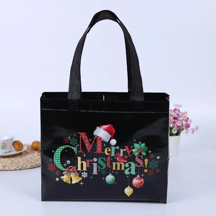 Многоразовая Персонализированная ламинированная полноцветная печать черная Нетканая сумка для продуктов