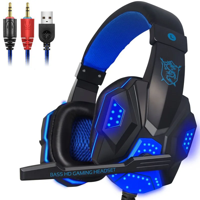 Glowing Stereo Computer Wired Gaming Headset Headphone With Microphone Mic LED light for PC