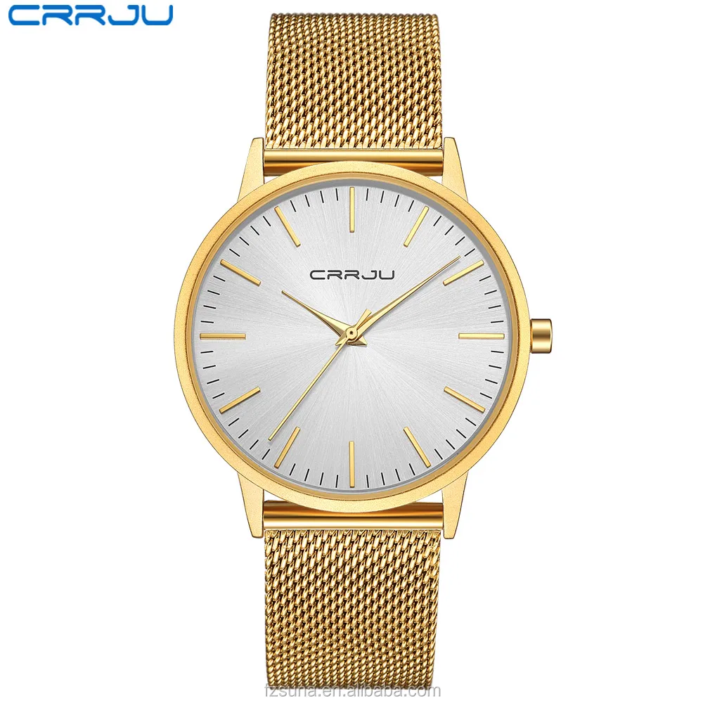 CRRJU Men Luxury Business Man Watch Golden Waterproof Unique Fashion Casual Quartz Male Dress Clock Gift 2117-2