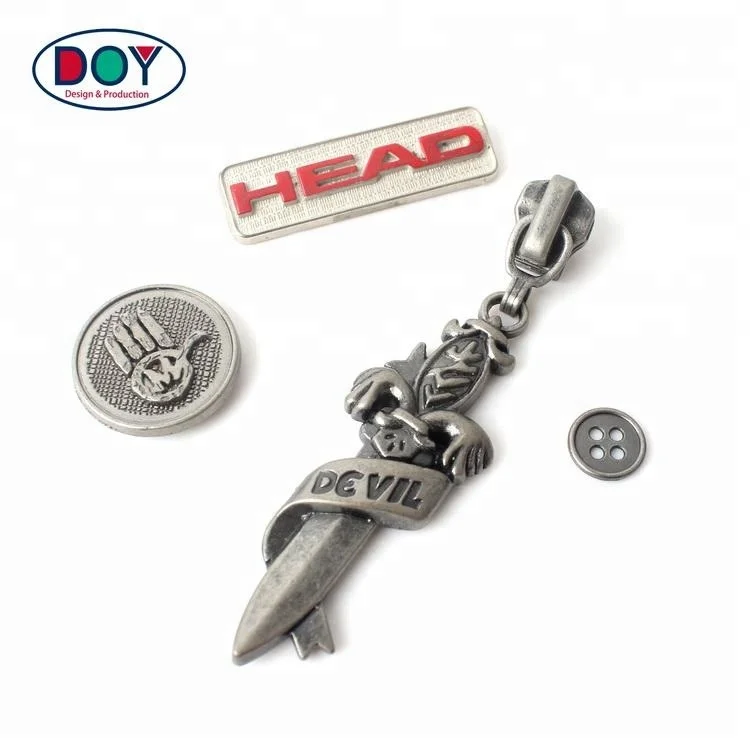  Новый дизайн под заказ 3D логотип со стрелкой античная латунь металлические этикетки съемник молнии для джинсов и чемоданов