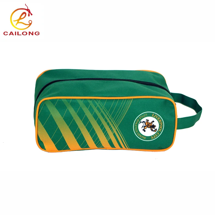 Прочная дорожная сумка для обуви на молнии зеленого цвета с принтом логотипа из полиэстера