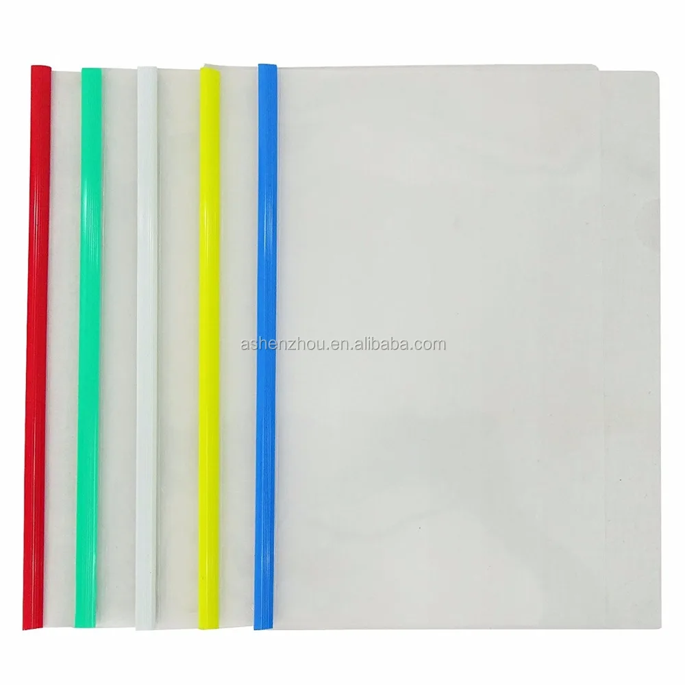 Low cost useful custom business stationery solid color sliding bar clear plastic PP report file for office document presentation