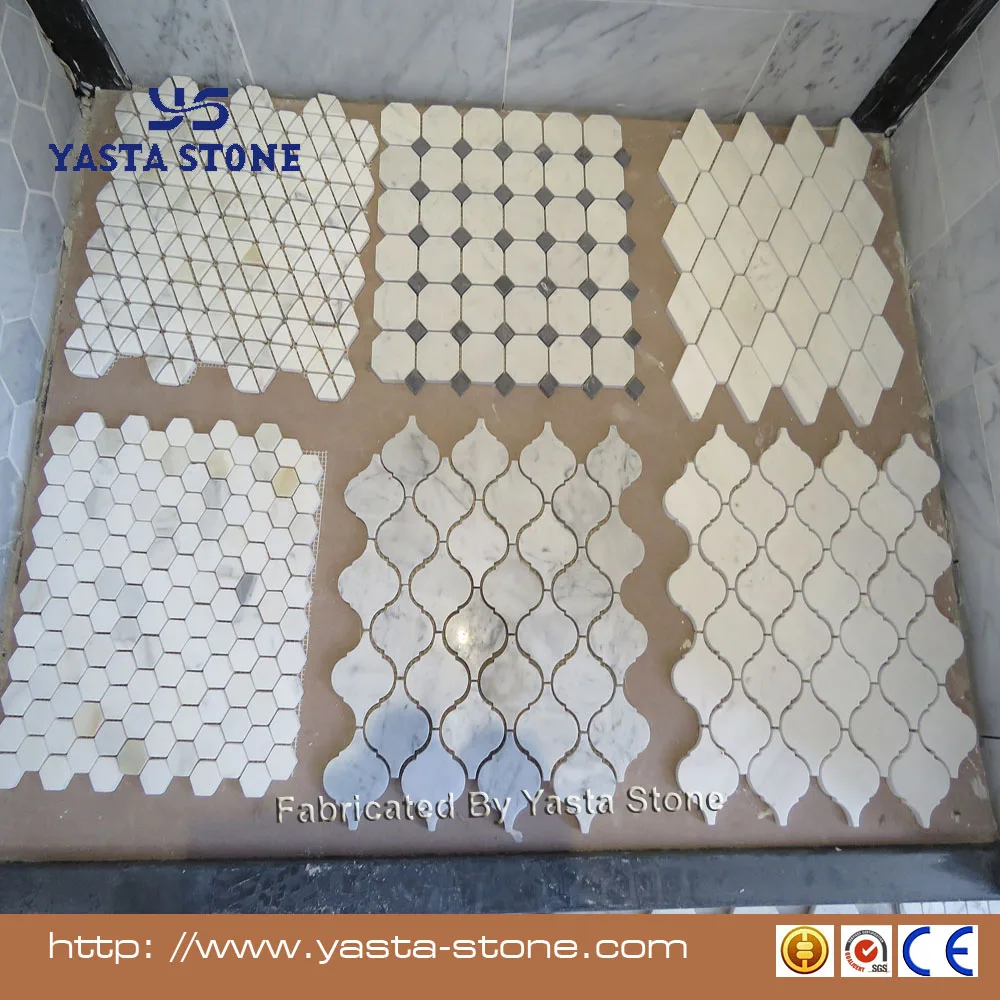 Восьмиугольный мрамор 18 'x 18' мозаичная плитка смешанная с черными мраморными точками