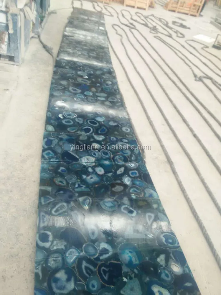 Natural gemstone slab blue agate semiprecious stone slab