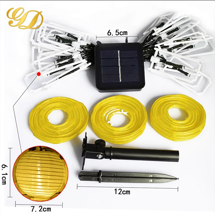 Solar New Year Decoration Chinese Paper Lantern Multicolor LED String Light