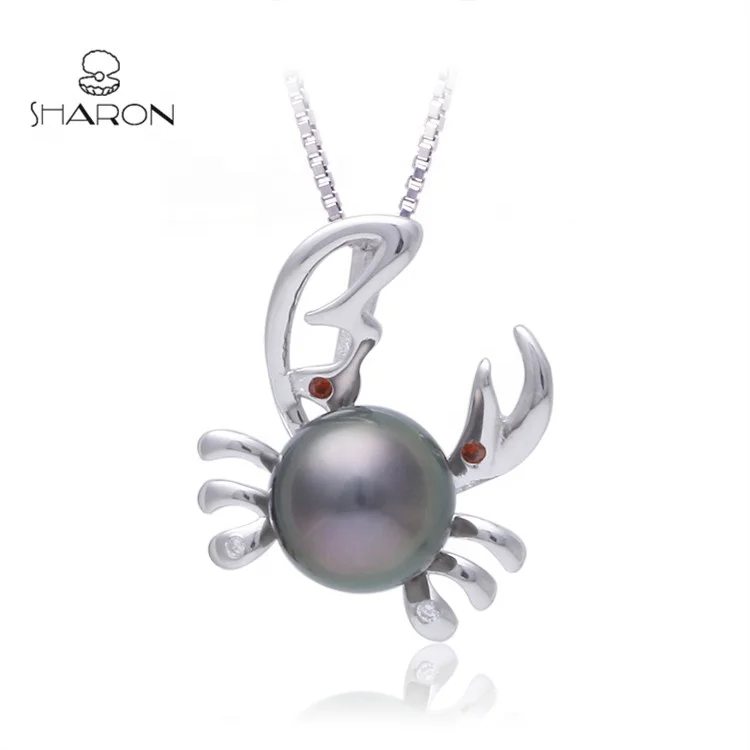 Animal Series Freshwater Pearl Pendant Cute Crab Sterling Silver Cultured Pearl Necklace Price