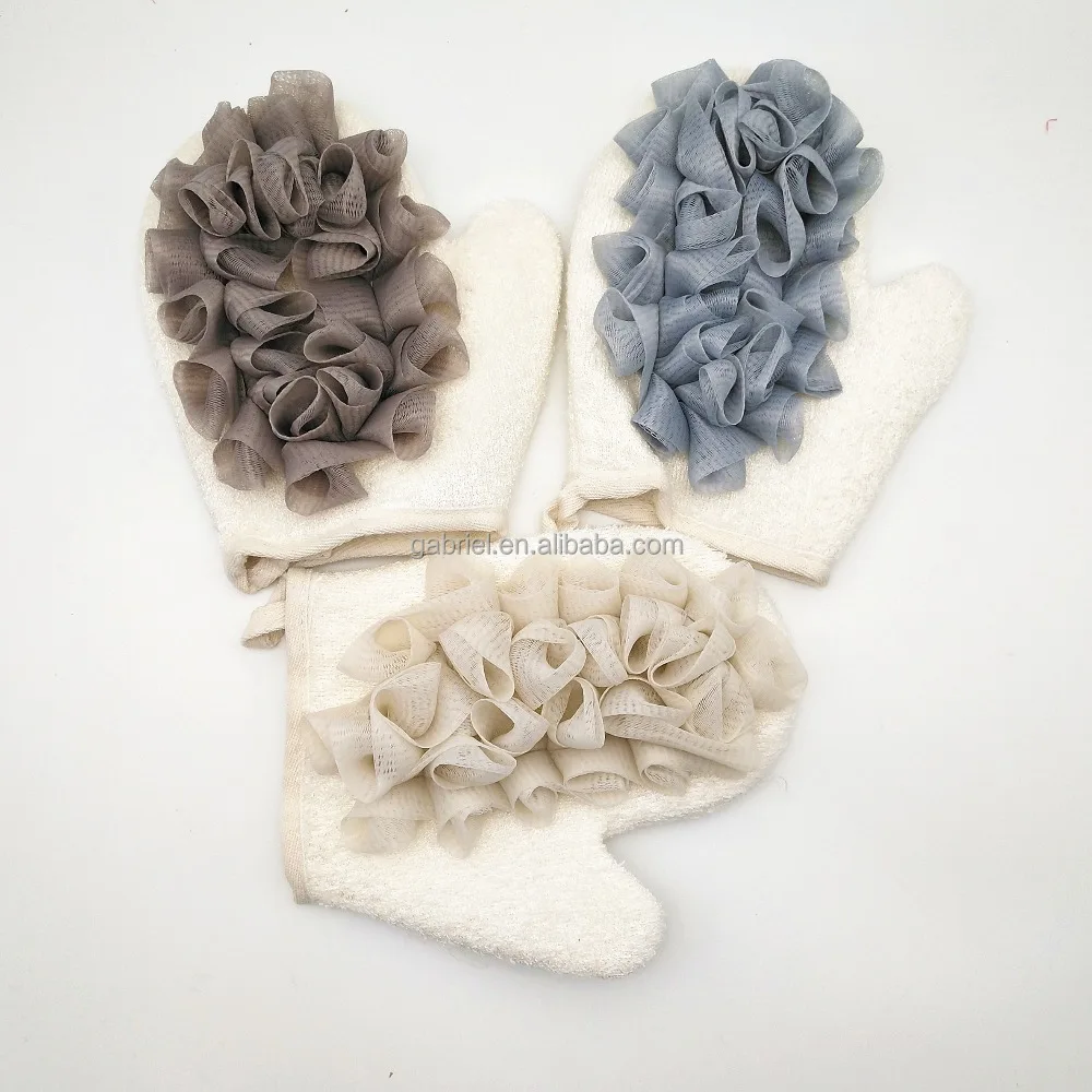 High Quality Bamboo Fibre SPA exfoliating scrubber shower glove bath mitts bath glove