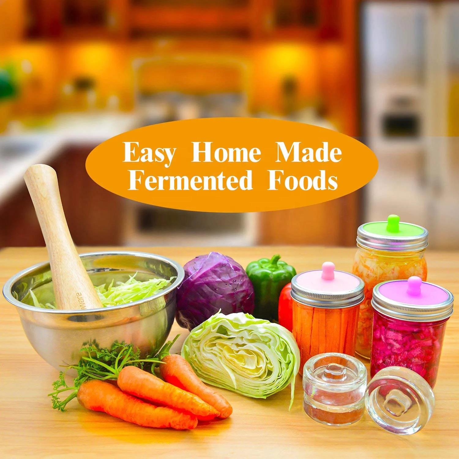 Waterless Silicone Airlock Fermentation Lids for Wide Mouth Mason Jars, Easy Fermenting Lids for Sauerkraut, Kimchi