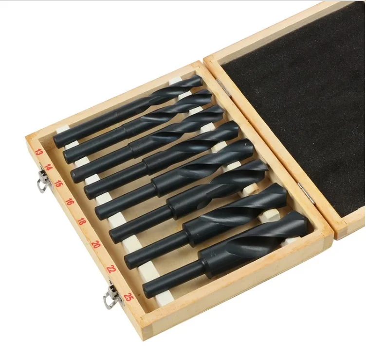 high sales factory  HSS 1/2 reduced shank black color twist drill bits for wood with wooded box