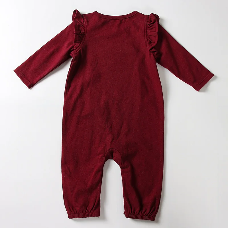 Custom Premium Spring Knitted Long Sleeve Long Leg Baby Rompers With Ruffle Along Armhole