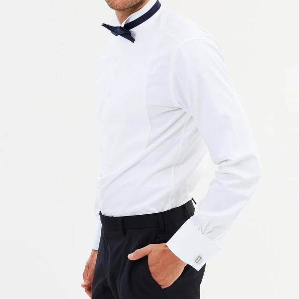 High quality bespoke pleat fronted wing collar men dress tuxedo shirt for men