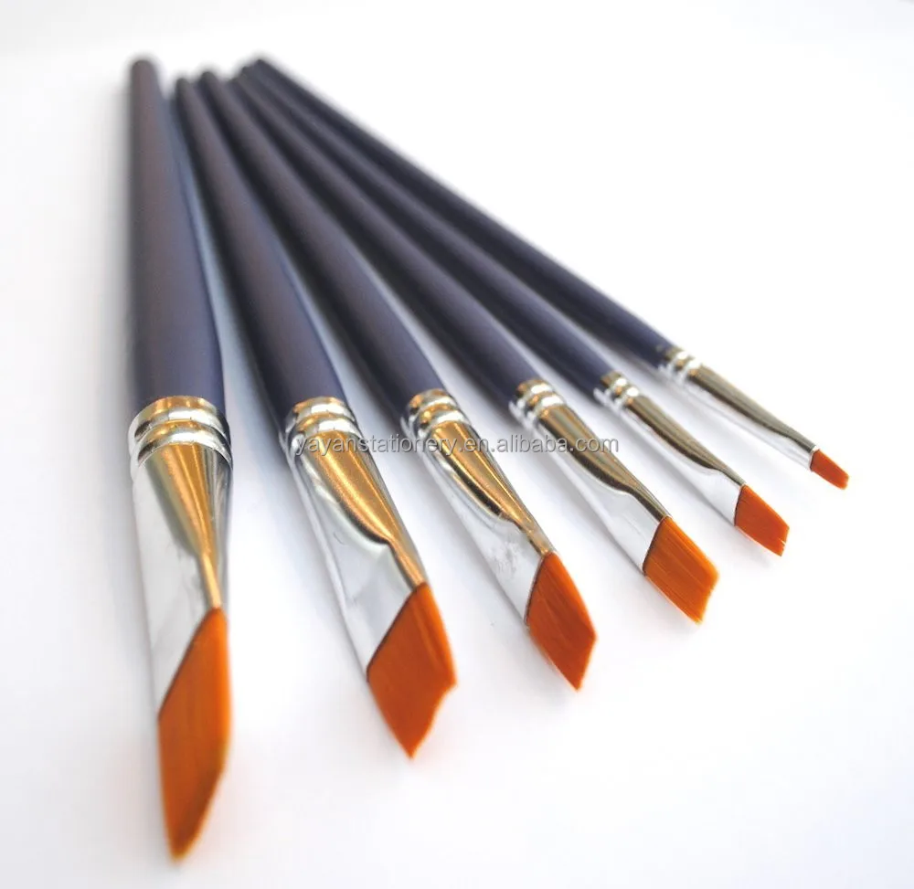 Best Quality Nylon Bristles Flat Shape Short Wooden Handle Art Paint Brushes Synthetic with Premium Case