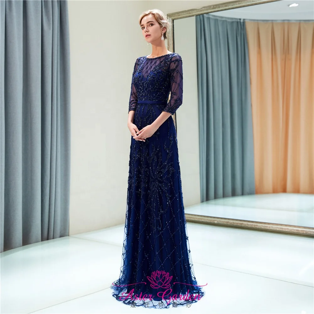 Long Sleeves Luxury Evening Dress 2021 Dubai V-Neck Mermaid Evening Gown Long Heavy Beaded Prom Party Dress Robe de Soiree
