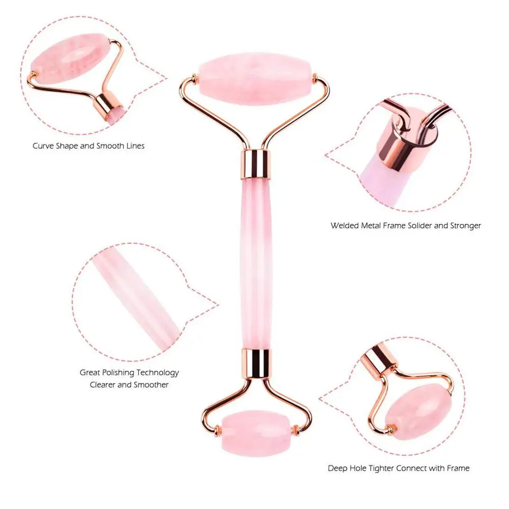 Natural Pink Rose Quartz Jade Roller Rodillo De Cuarzo For Face Facial Massage