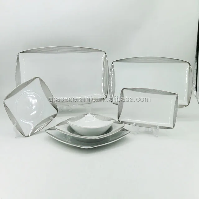 66 PCS Royal Western Fine Porcelain Bone china Modern Restaurants Dinnerware With Silver Rim