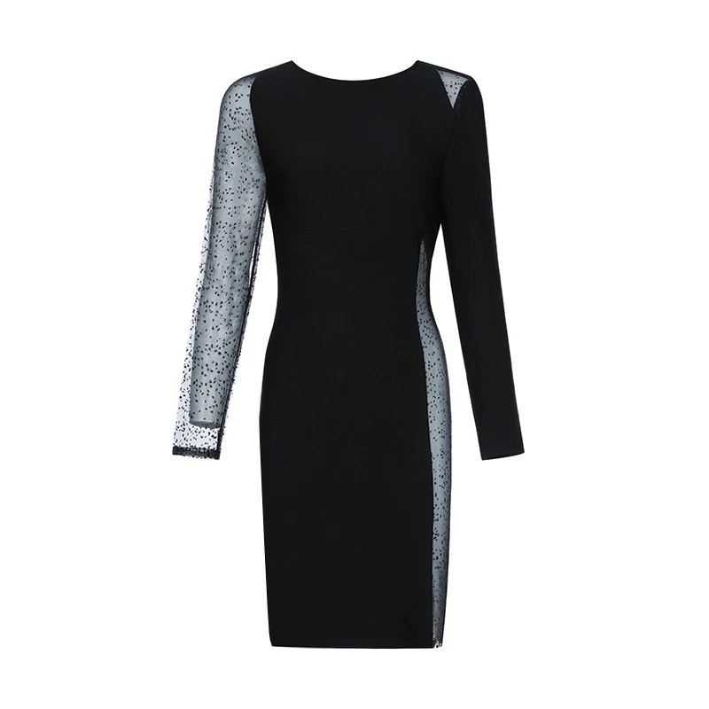 2019 Summer New Collection Long Sleeve Slim Fit Rhinestone sexy party dress club dress Bandage Evening Dress