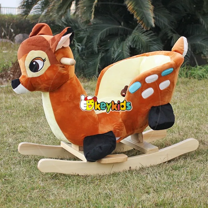 
Wholesale interesting childhood toy deer design wooden plush rocking horse for babys W16D074 