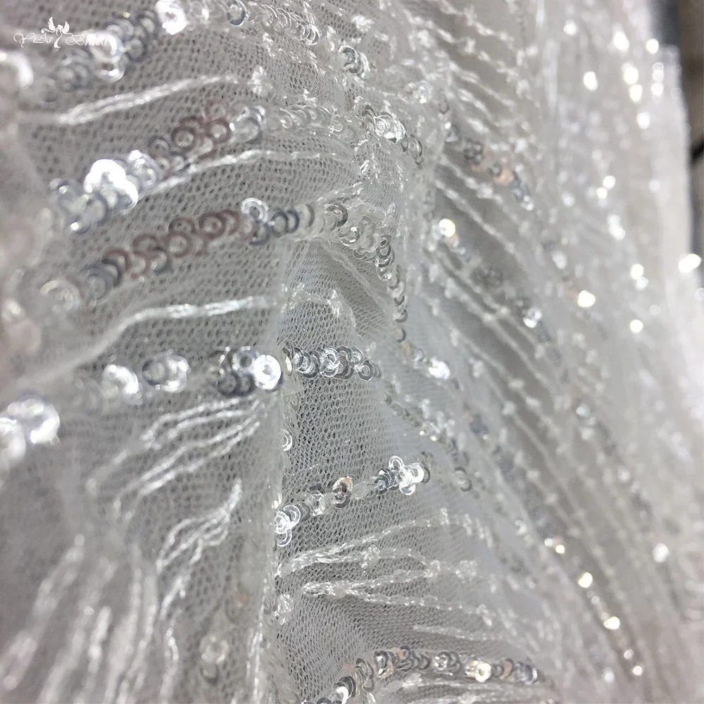 LZ300 Sleeveless Fan Tail Bridal Gown Light Champagne Deep V Neck Blinking Sequin Mermaid Wedding Dress