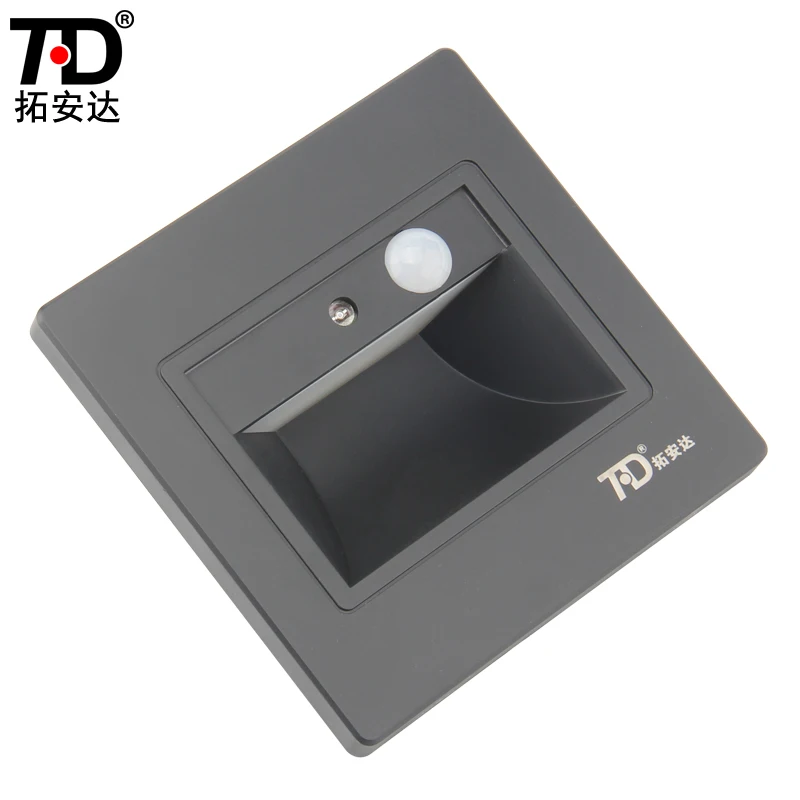 2W PIR motion Detector+ Light sensor Led Stair Light Infrared Human Body Induction Lamp Recessed Steps Ladder Wall Lamp Black