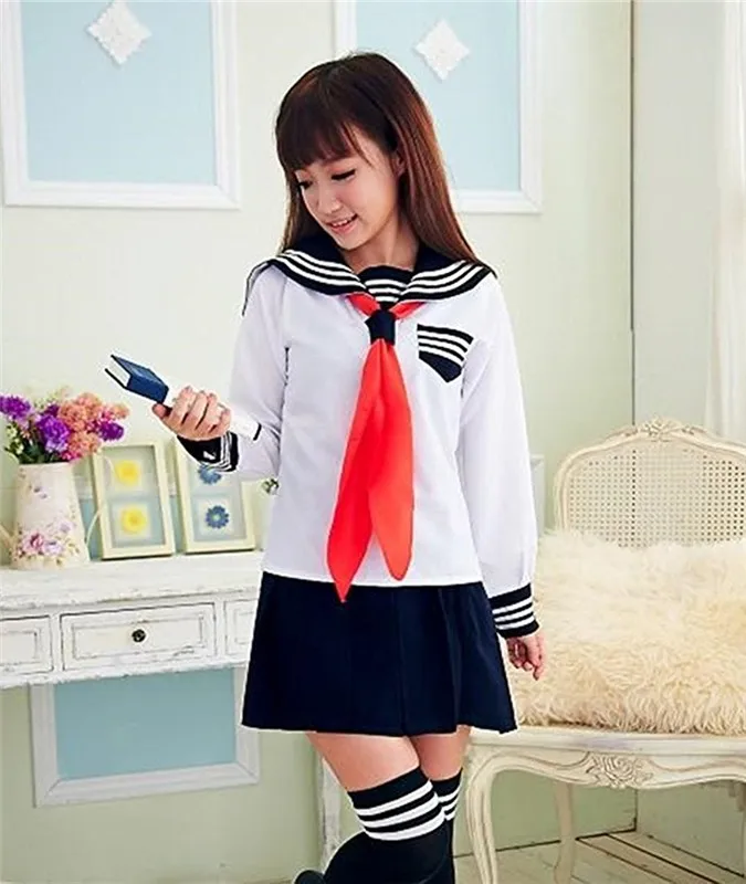 
Wholesale sailor style korean girls school uniform shirt and pleated skirt pictures design 