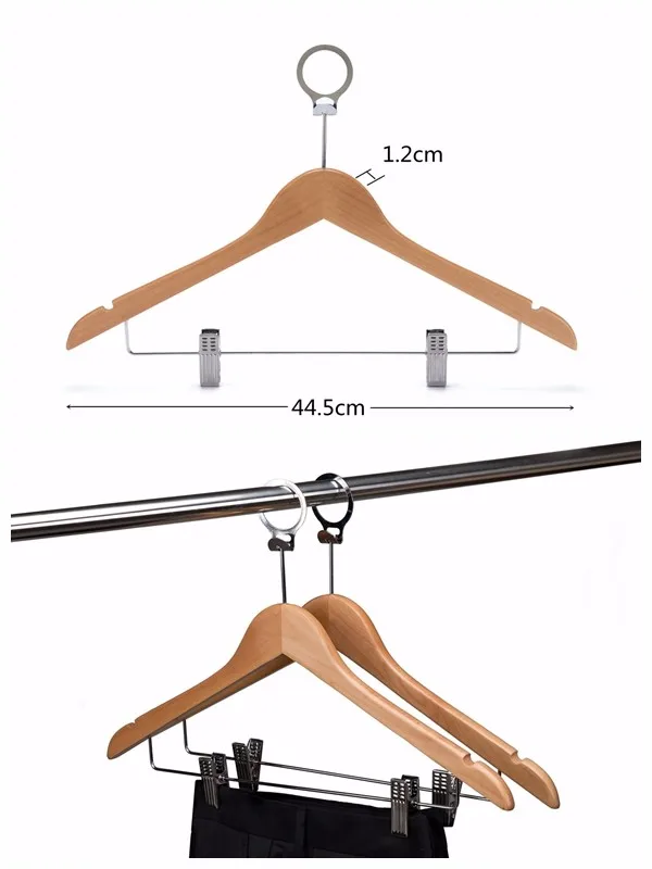F6623N high quality natural color Anti theft wooden hotel hangers