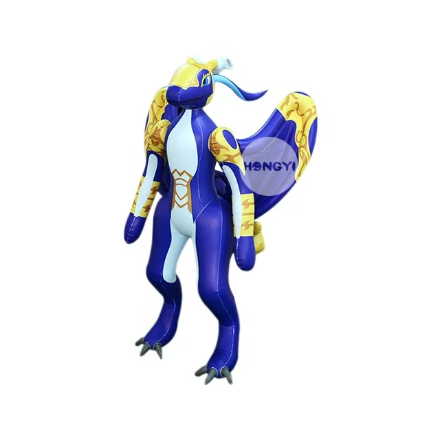 New Giant PVC Blue Wings Sexy Standing Inflatable Dragon Model