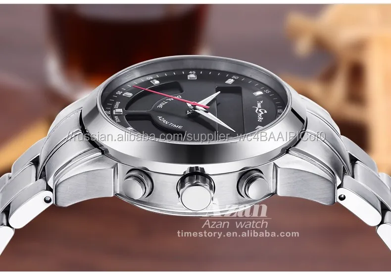 Мусульманский коран аль-фаджр азан кибла автоматические наручные часы цифровой водонепроницаемый часы