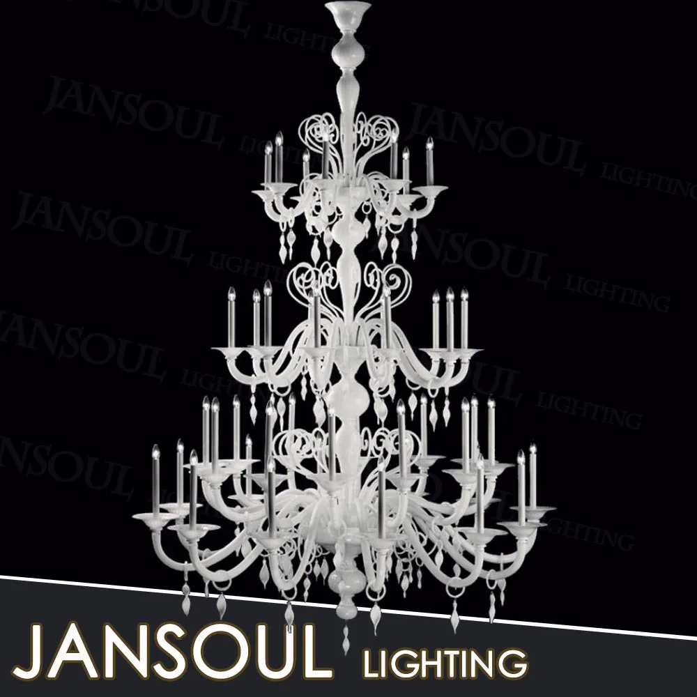 24 lamps white modern hotel lights luxury 3-tiers glass blooming tree chandelier