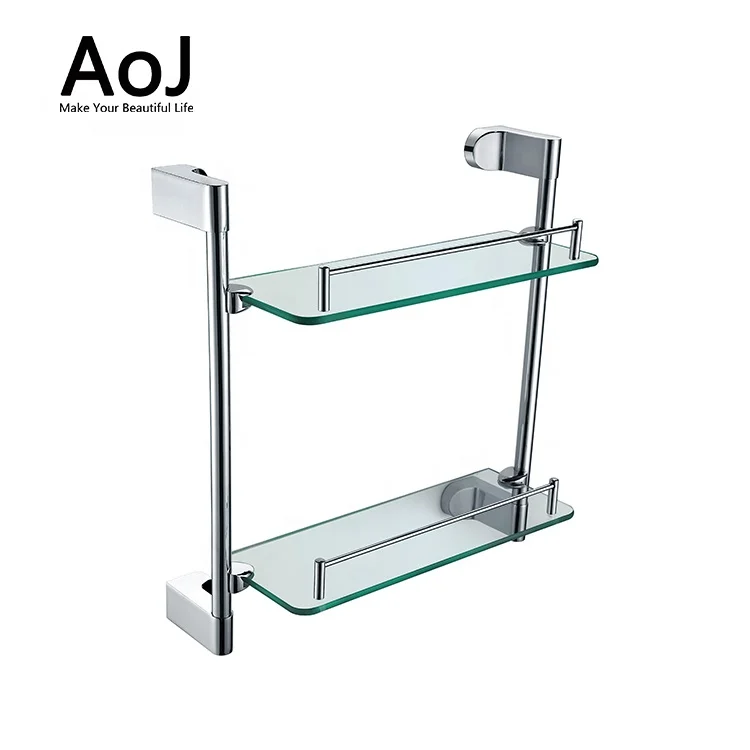 Factory price bath rack shower toilet wall mounted  glass bathroom corner shelf