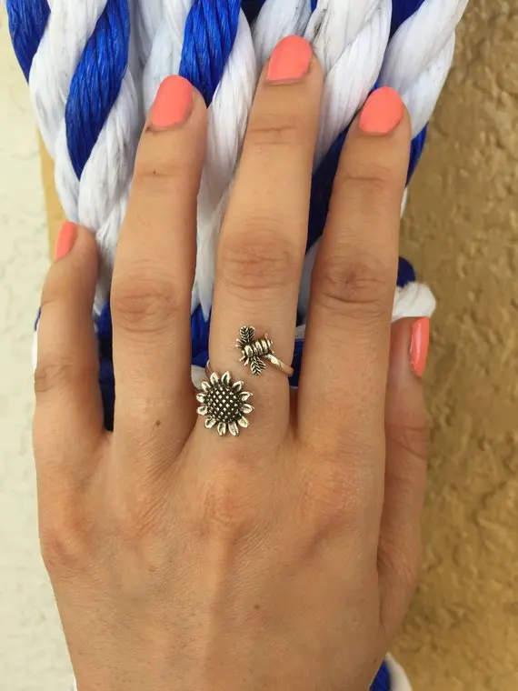 Factory Price 925 Sterling Silver Bee and Flower Spoon Ring