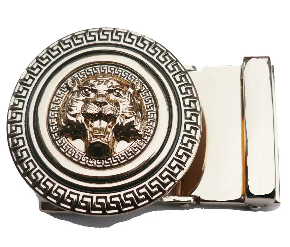 wholesale 35mm top quality zinc alloy lion head logo round shape automatic belt buckles