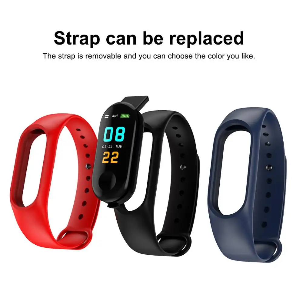 
0.96 Color Screen M3 smart band with heart rate BP ip67 waterproof smart tracker soft strap SMS/qq/call remind M3 smart bracelet 