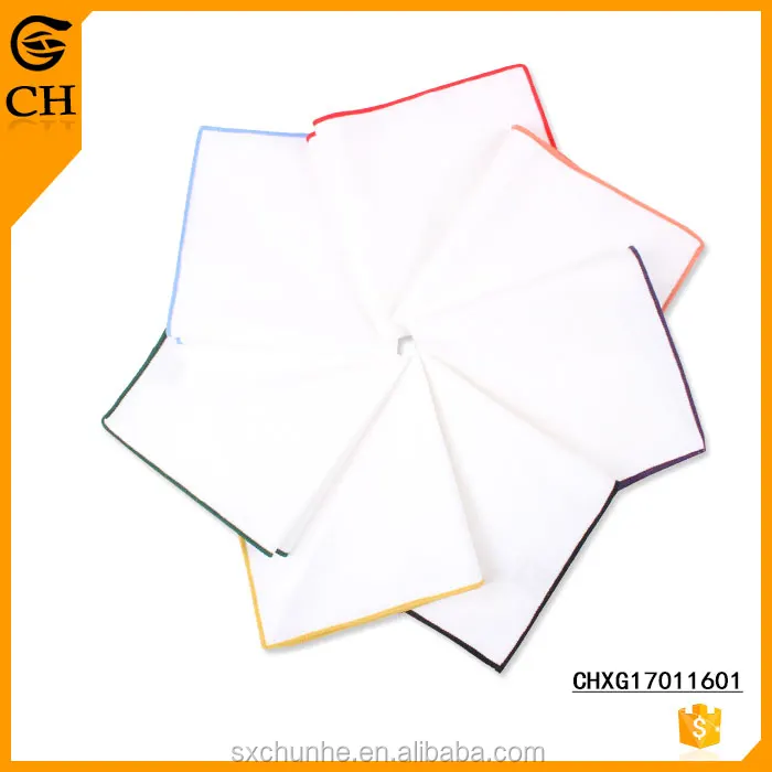 Factory Directly Men Pocket Square Cheap Hot Sale Colorful Edge Hanky Custom Logo 100% Cotton White Handkerchiefs For Men