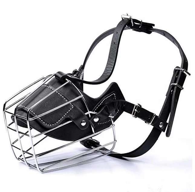 Pet Products Supply Dog Adjustable Wire Leather Basket Soft Dog Bark Muzzle