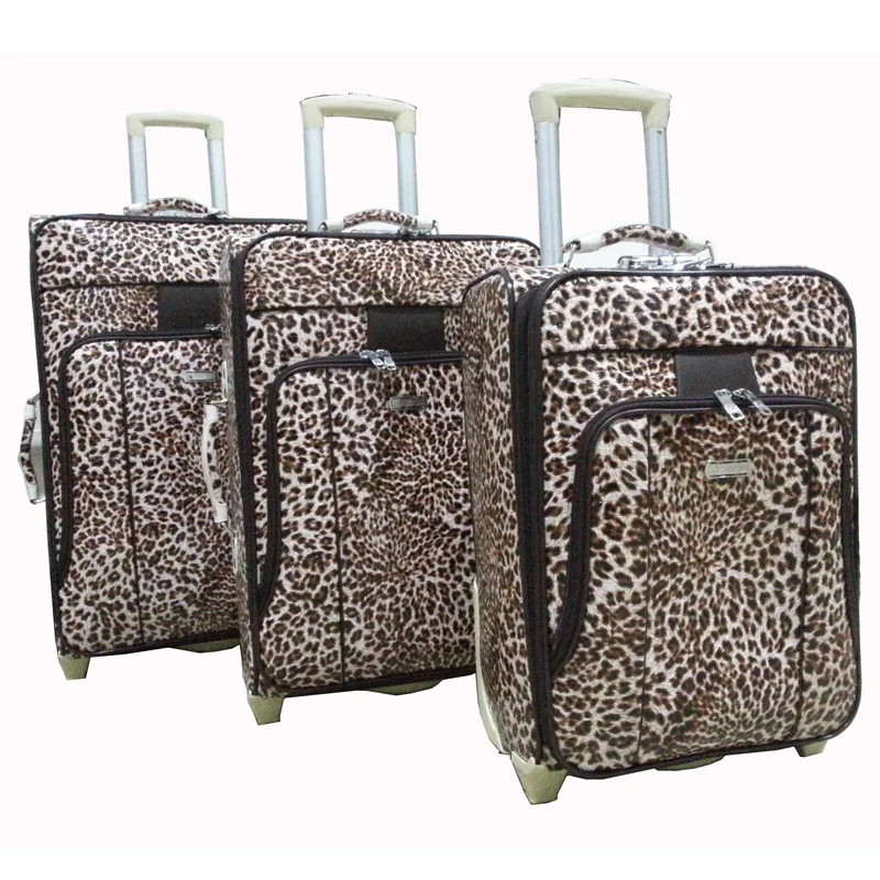 pu leather rolling spinner suitcase leopard 4 wheels 5pcs trolley case