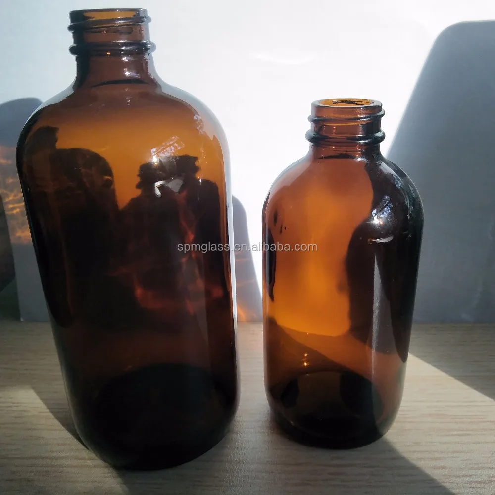 Direct Deal Screw Thread Mouth Round Shape Pharmaceuticals Amber Glass Bottle