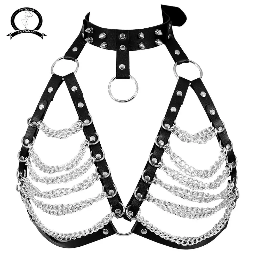 Women Punk Harness Bra Tops Adjustable Black Waist Belts  Sexy Lingerie Accessories Metal Chain