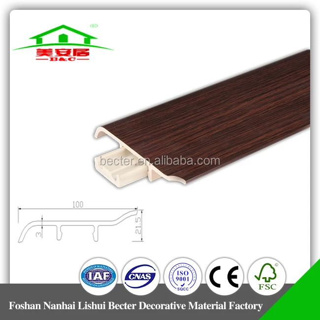 Wood Grain PVC Skirting Board 100mm For Laminate Flooring