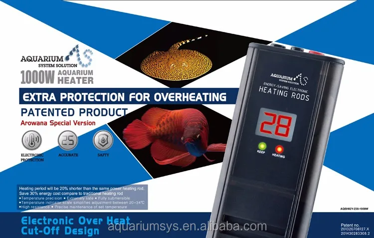 A.S. 500W/For Arowana - AS Compact Aquarium Heater Fish Tank Heater Electronic Heating Rods Digital Temperature Controller