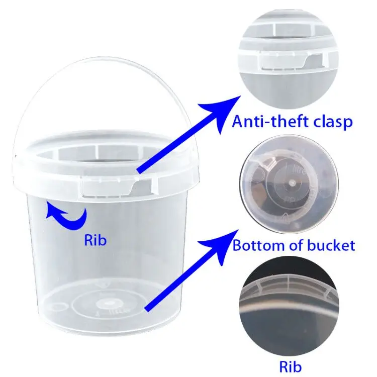 Clear food packaging plastic bucket for 1kg honey