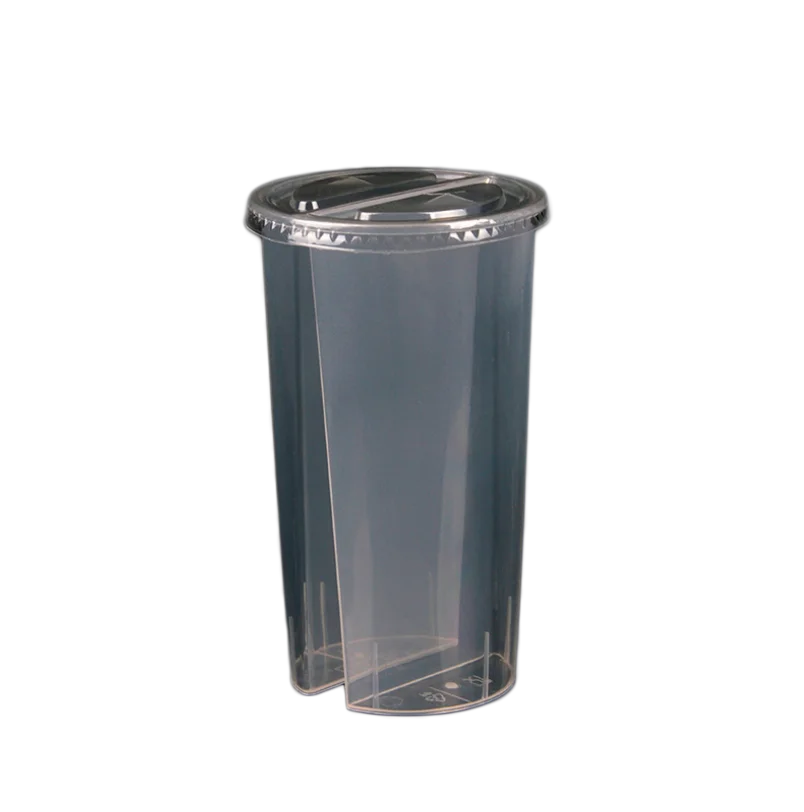 Personalise Large PP 600ml 700ml Plastic Boba Bubble Tea Split Cup With Straw Lid