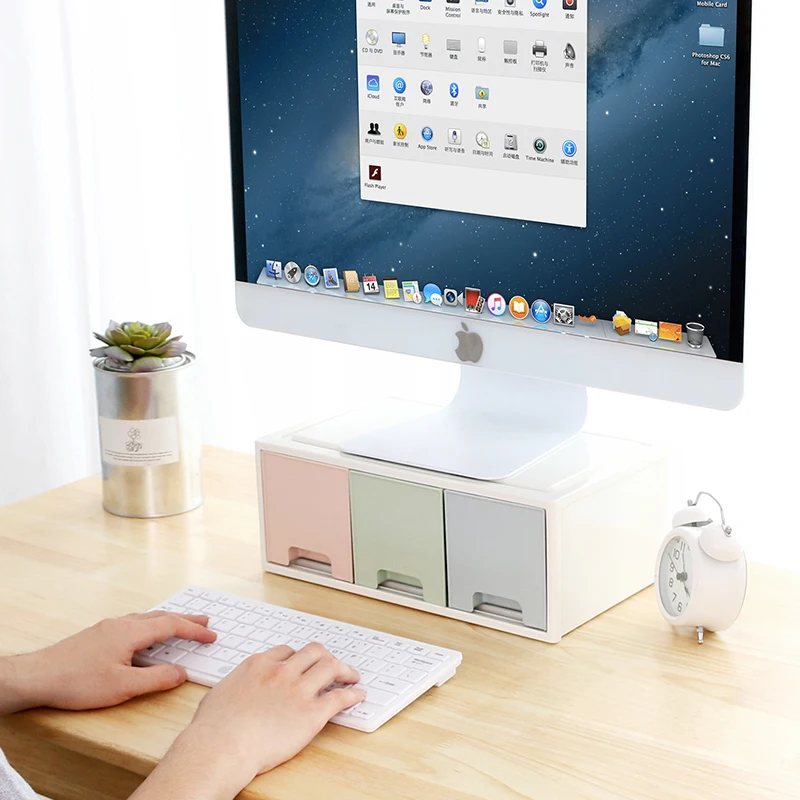 Multifunctional Plastic Desktop Computer Monitor Stand Riser with Drawers