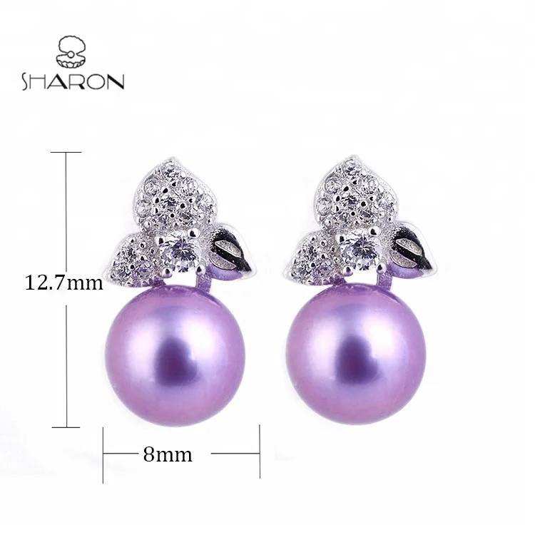 Bulk Trendy Unique Jewelry Three Leaves Sterling Silver Freshwater Pearl Earring 925 studs