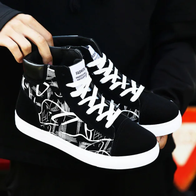 UP-0071J Fashion casual canvas shoes high neck men shoes sneakers for winter autumn